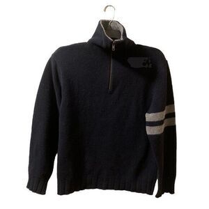 Benson Knitwear Sweater Size XL Navy 80% Wool 1/4‎ Zip Italian Yarn Gray Accents